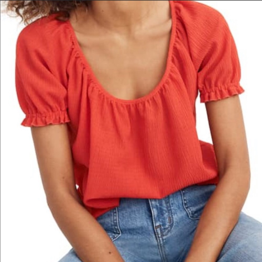 Madewell Texture and Thread Red Peasant Top Medium